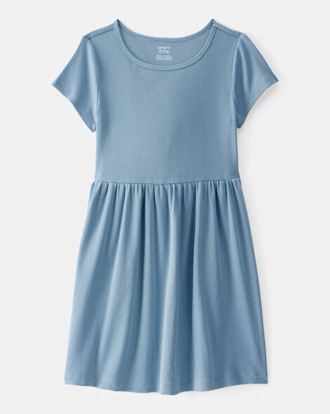 Product image 1 of Girls Ribbed Short-Sleeve Dress - Blue