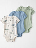 Moss Green, Teal, Fish Print - Baby 3-Pack Organic Cotton Bodysuits, Selected