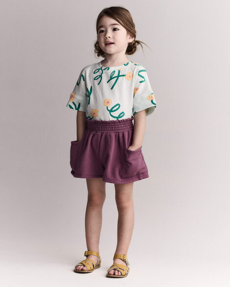 Toddler Girl High-Low Dolman Tee in Floral Print - Light Green