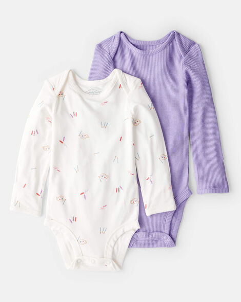 baby girl paint print purelysoft long-sleeve multipack bodysuits - white/purple
