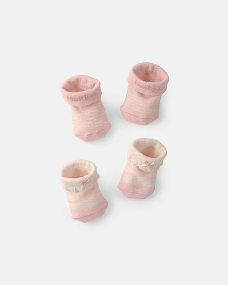 baby girl 2-pack 'hello baby' foldover booties - pink