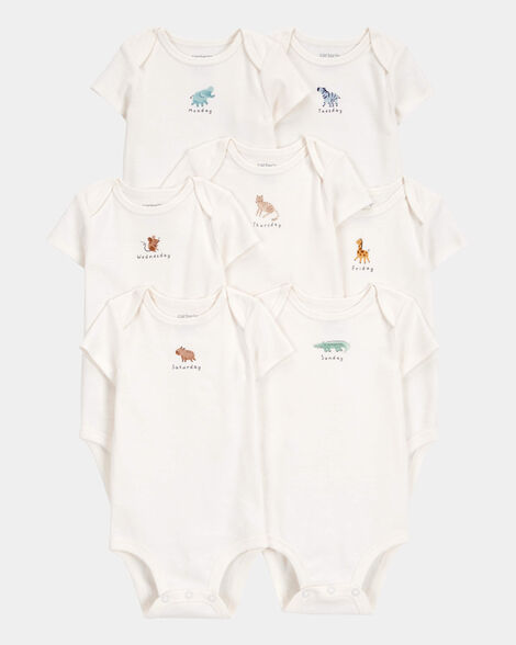 baby 7-pack days of the week short-sleeve cotton bodysuits - ivory