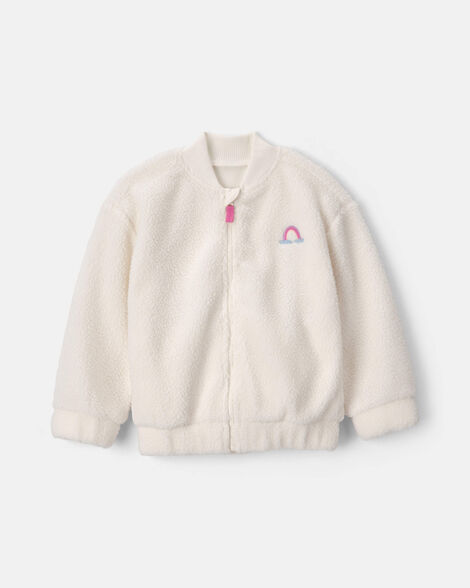 toddler girl rainbow teddy fleece zip-up jacket - cream