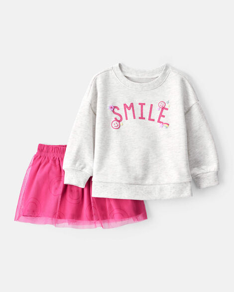 baby girl smile french terry long-sleeve top & skirt set