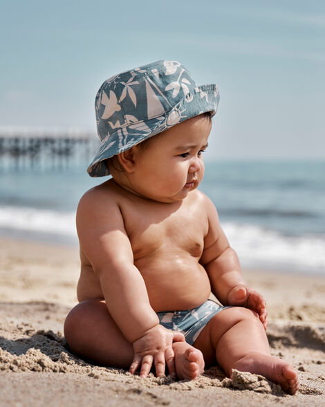 Baby 3-Piece Long-Sleeve Rashguard, Swim Trunk & Swim Hat Set - Grey/Blue