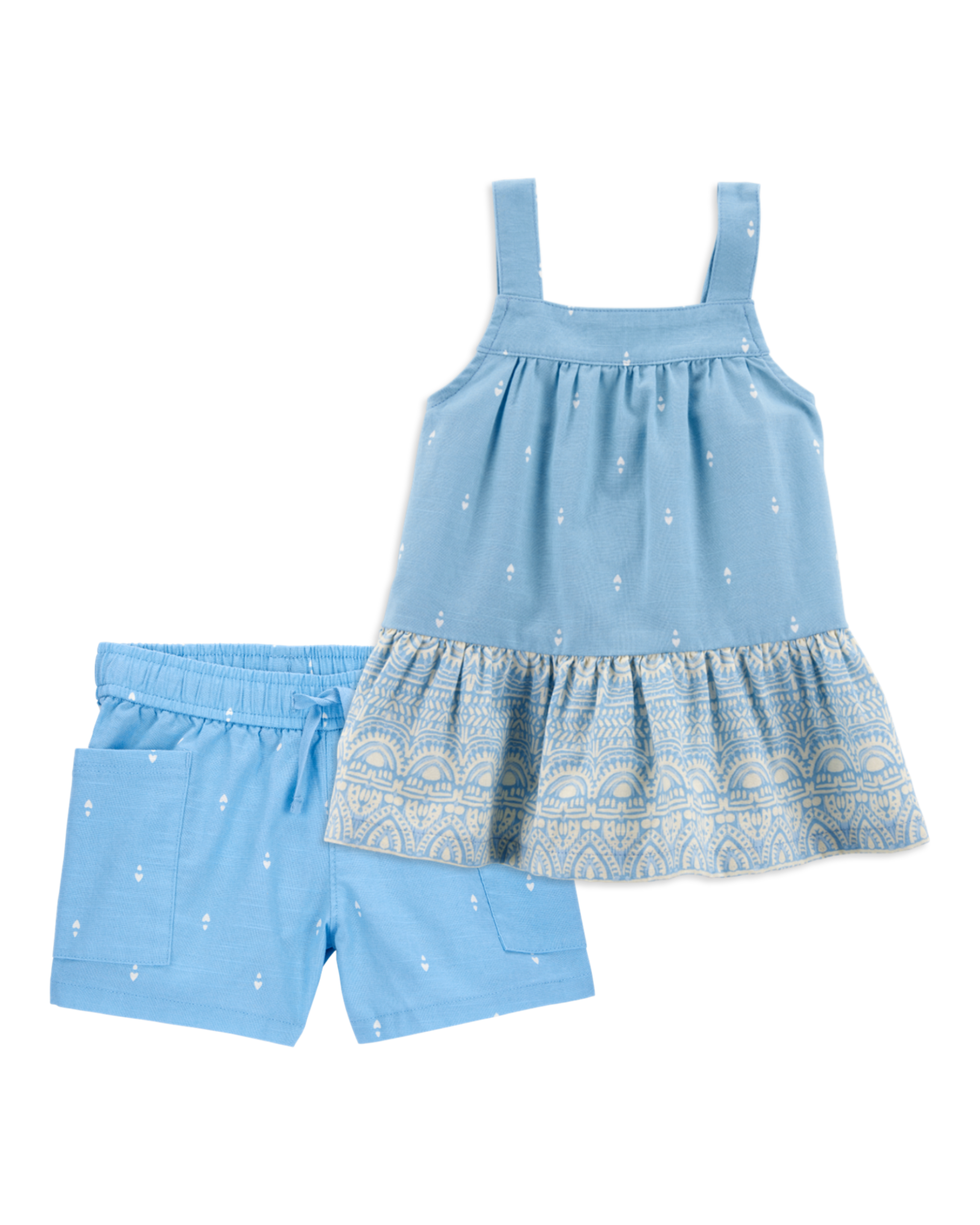 Toddler 2-Piece Heart Drop Print Tank & Drawstring Shorts Set - Blue