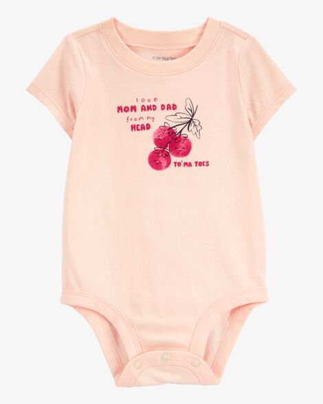  Product image 1 of Baby Mom And Dad Tomatoes Short-Sleeve Bodysuit - Pink