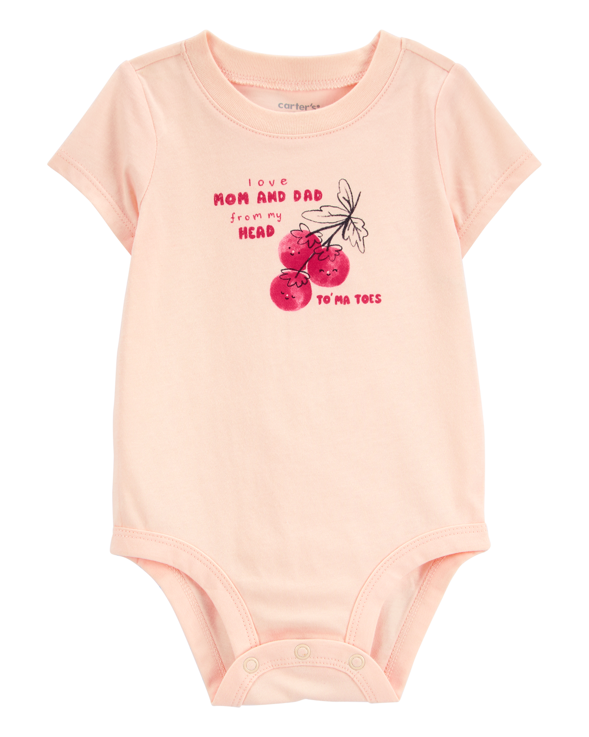 Baby Mom And Dad Tomatoes Short-Sleeve Bodysuit - Pink