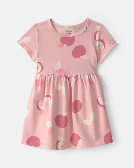 baby girl apple short-sleeve dress - pink