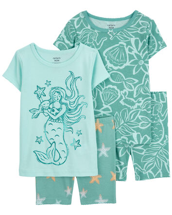 Toddler 4-Piece Mermaid 100% Snug Fit Cotton Pajamas