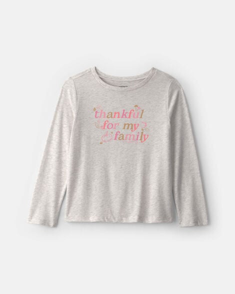 girls 'thankful' long-sleeve graphic tee - grey