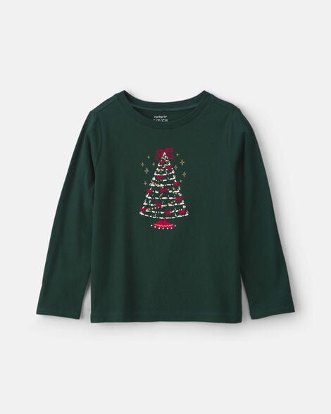 girls christmas tree long-sleeve graphic tee - green