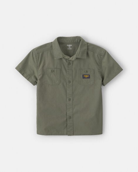 Boys Canvas Short-Sleeve Button-Down Shirt - Green