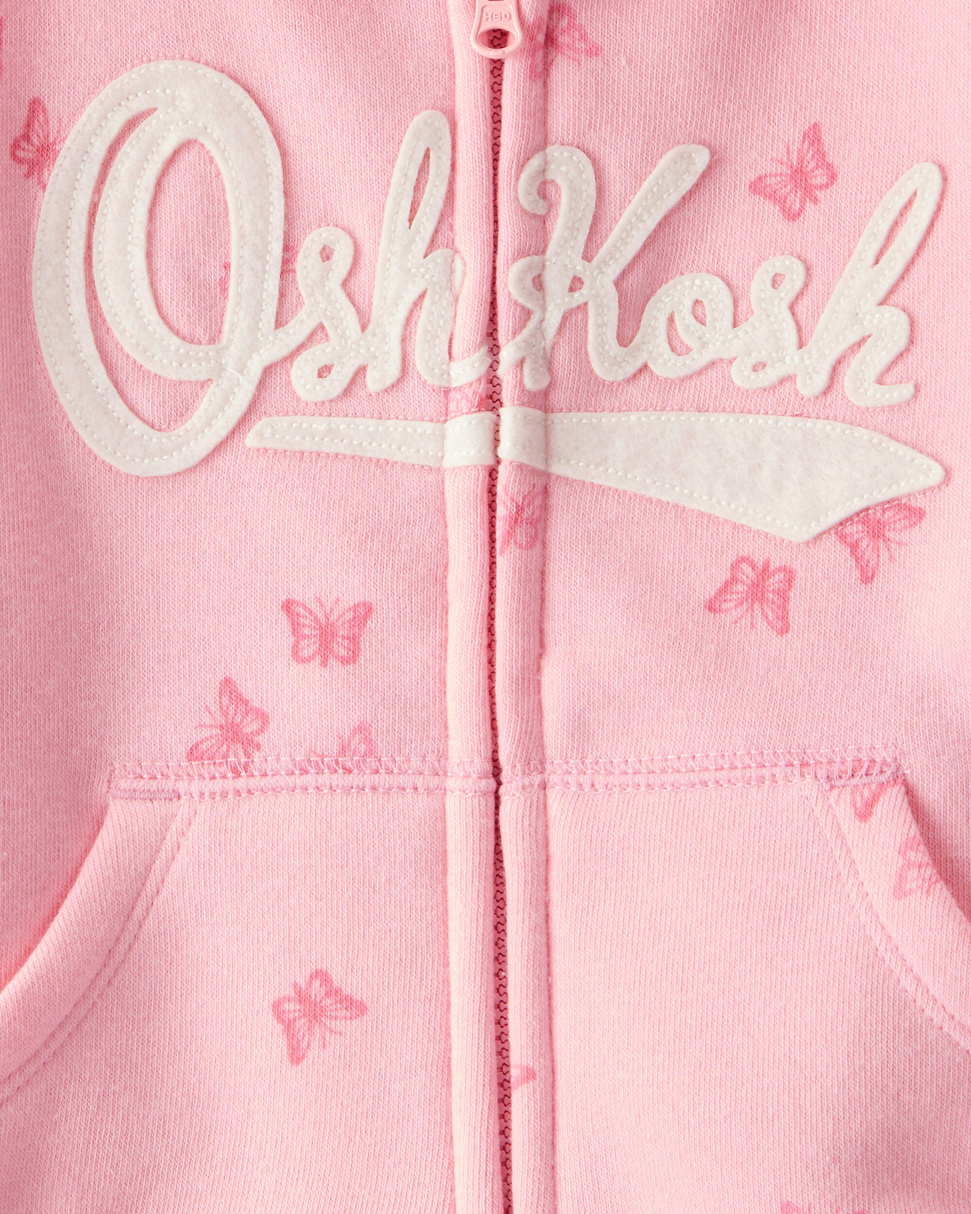 Baby Butterfly Print OshKosh Fleece Logo Zip Jacket - Pink