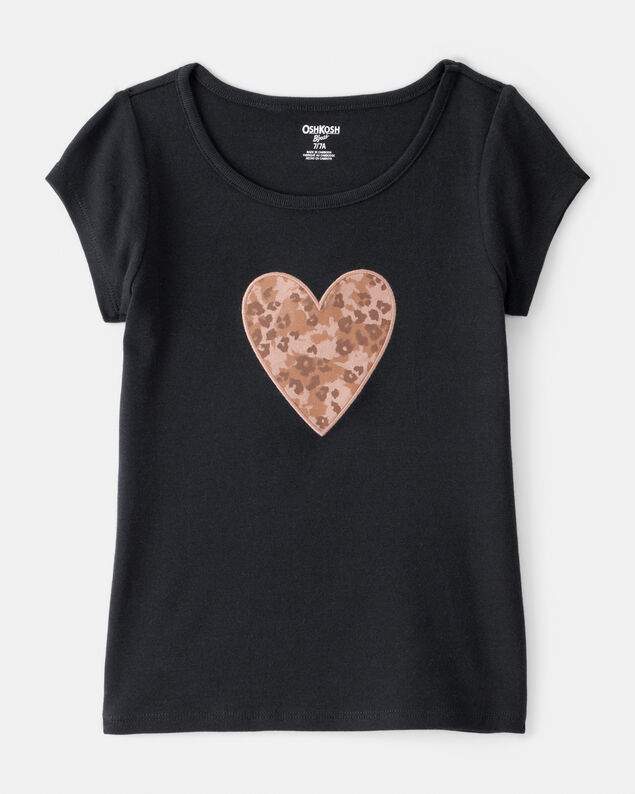 Product image 1 of Girls Leopard Heart Short-Sleeve Graphic Tee - Black