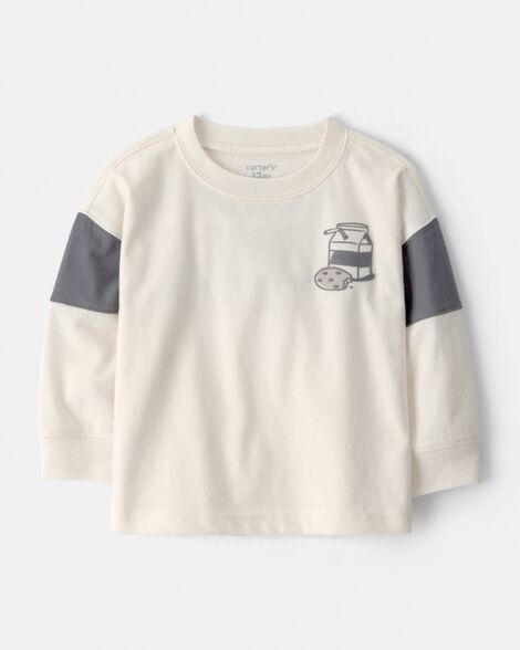 baby boy cookies & milk long-sleeve graphic tee - cream
