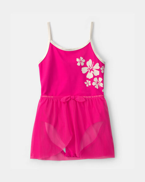 girls 2-piece swimsuit and cover up skirt set - pink