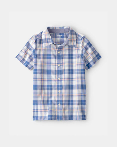 Boys Plaid Short-Sleeve Button-Down Shirt - Blue