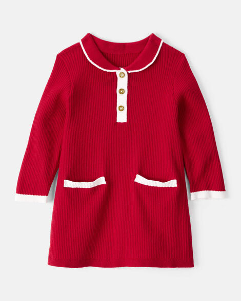 baby girl cotton long-sleeve occasion dress - red