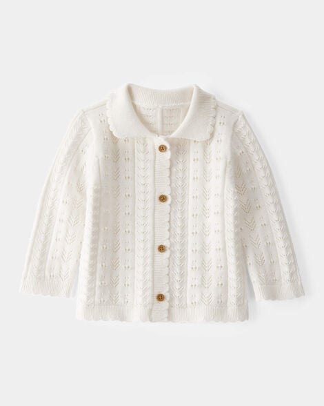  Product image 1 of Baby Pointelle Button-Down Collared Cardigan - Ivory