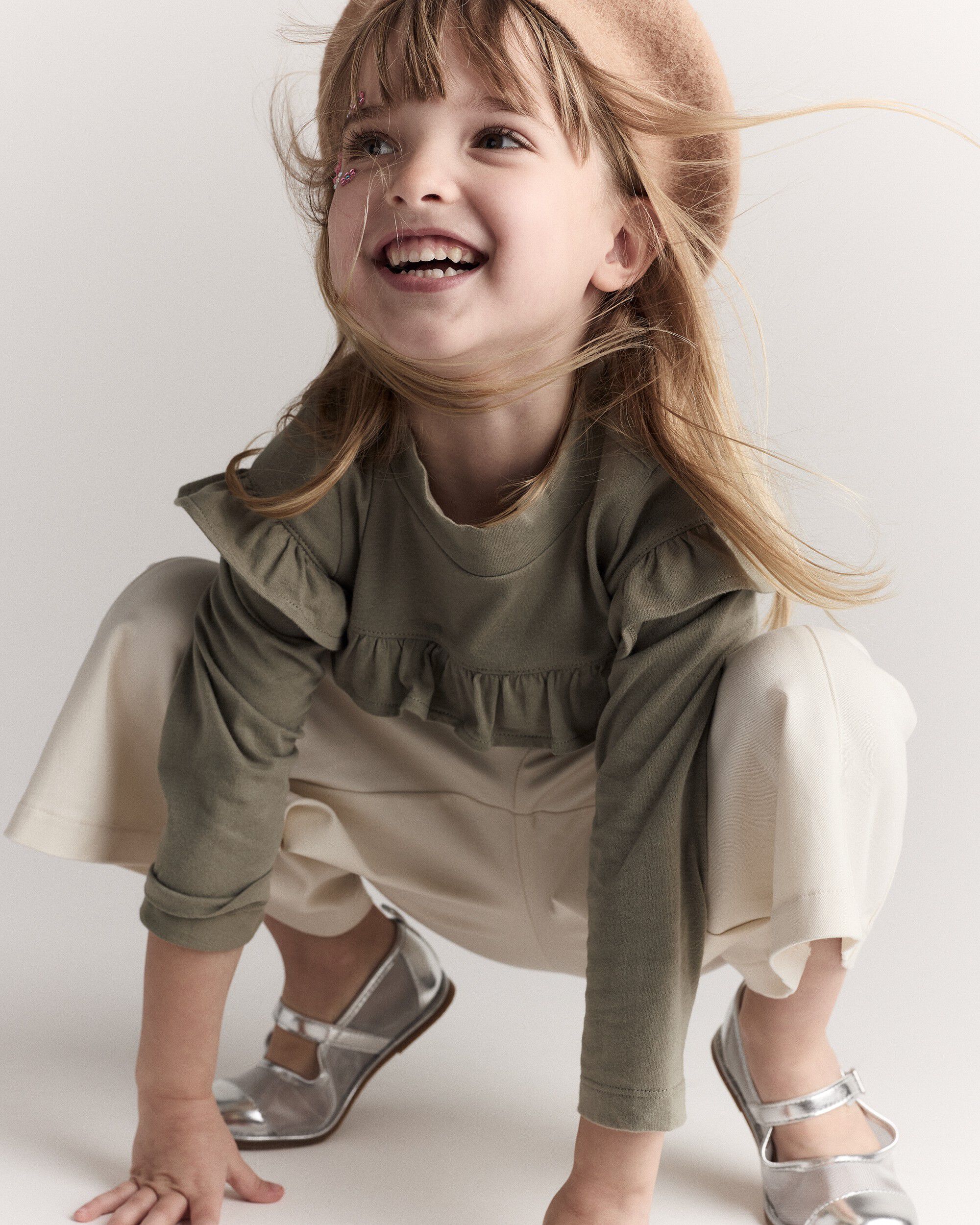 Toddler Girl Wide Leg Pocket Pant - Cream