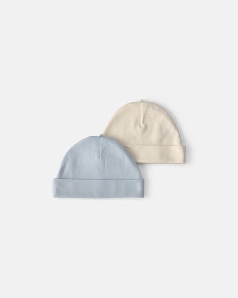 baby 2-pack caps - blue/ivory