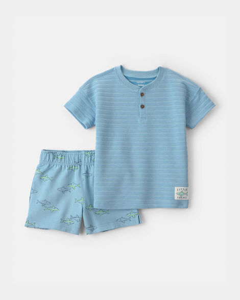 toddler boy 2-piece shark top & short set - blue
