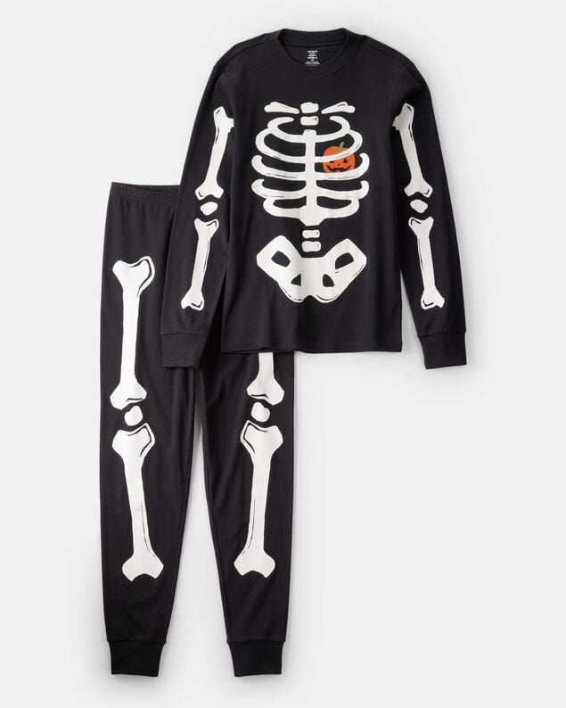 Product image 1 of Adult 2-Piece Glow Skeleton Halloween 100% Snug Fit Cotton Pajamas - Black