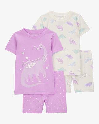 Product image 1 of Toddler Dinosaur Print Snug Fit Cotton 4-Piece Pajamas
