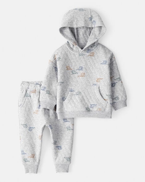 baby boy 2-piece helicopter quilted hoodie & pant set - grey