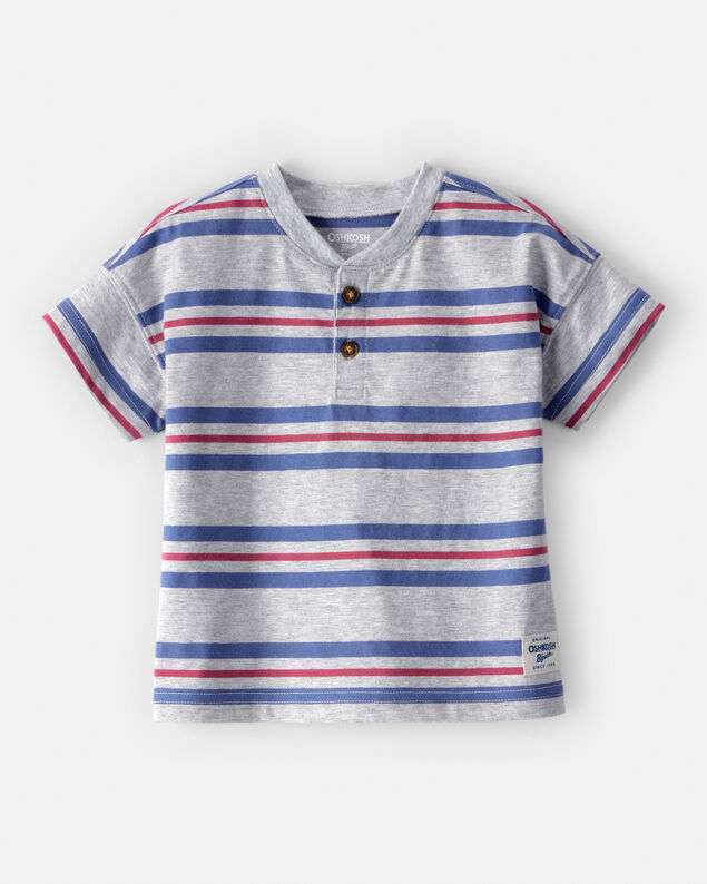 Product image 1 of Baby Boy Striped Short-Sleeve Henley Tee - Grey