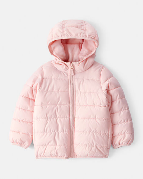 toddler packable hooded puffer jacket - pink