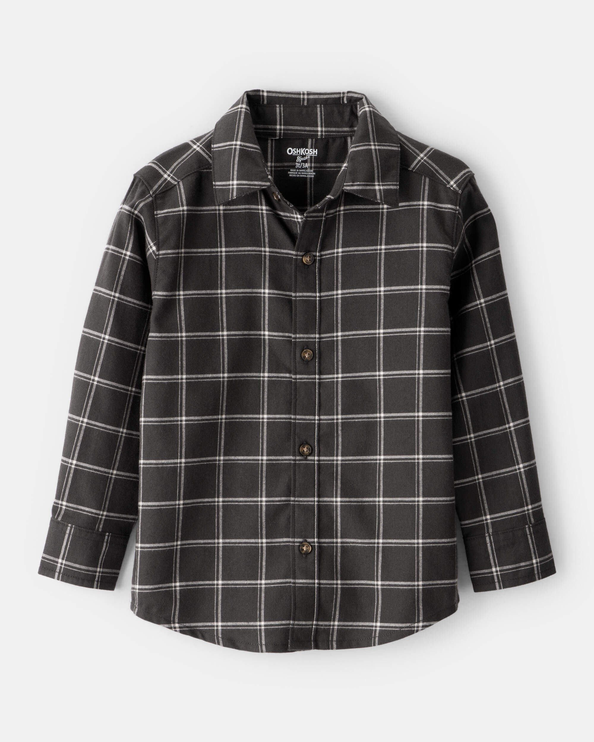 Toddler Boy Plaid Cotton Long-Sleeve Button-Down Shirt - Black