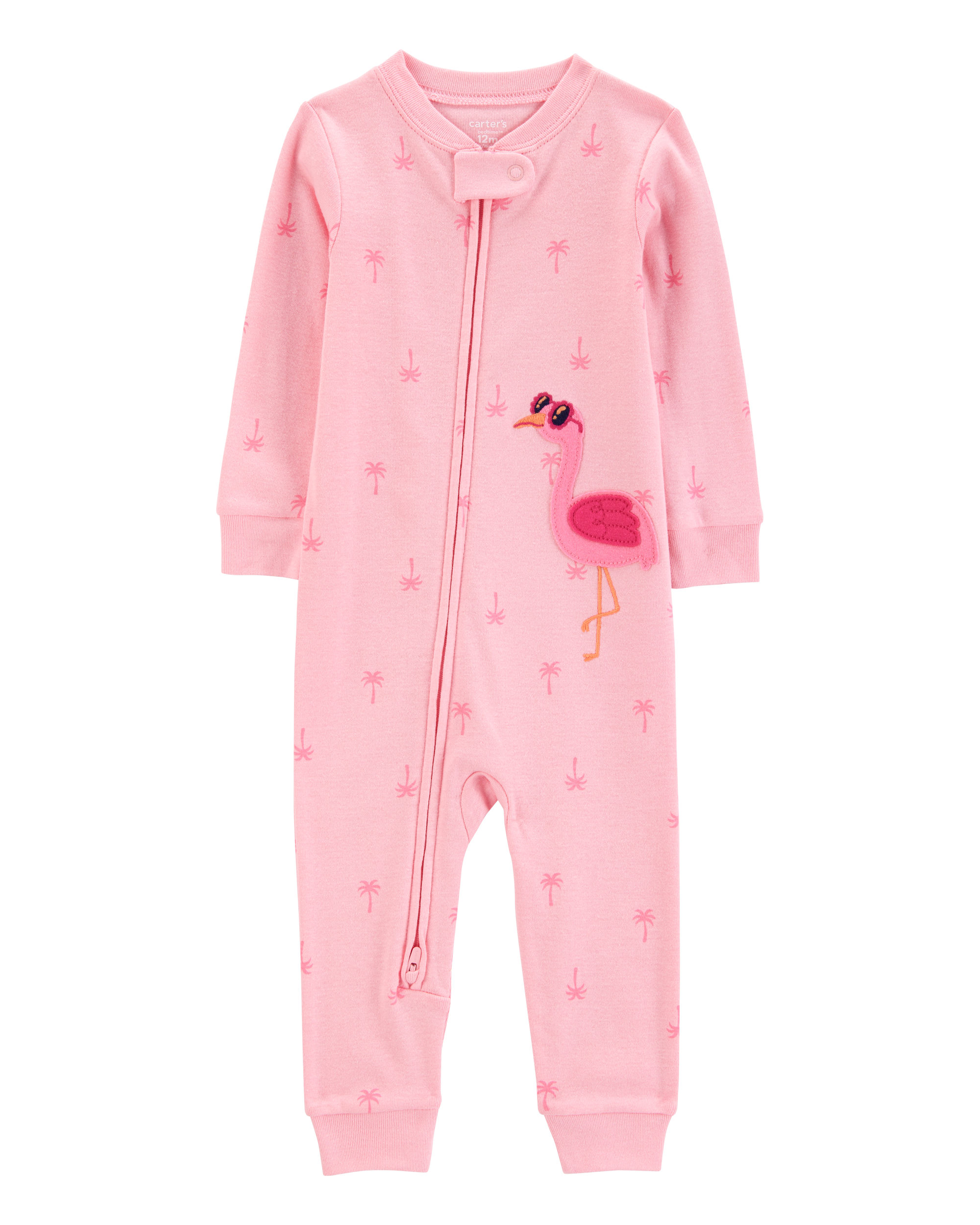 Baby Girl Flamingo Print Snug Fit Cotton Footless 1-Piece Pajamas - Pink