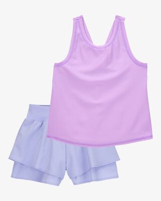 Product image 1 of Kid 2-Piece Floral Active Twist Tank & Flowy Layered Flip Short Set - Purple/Blue