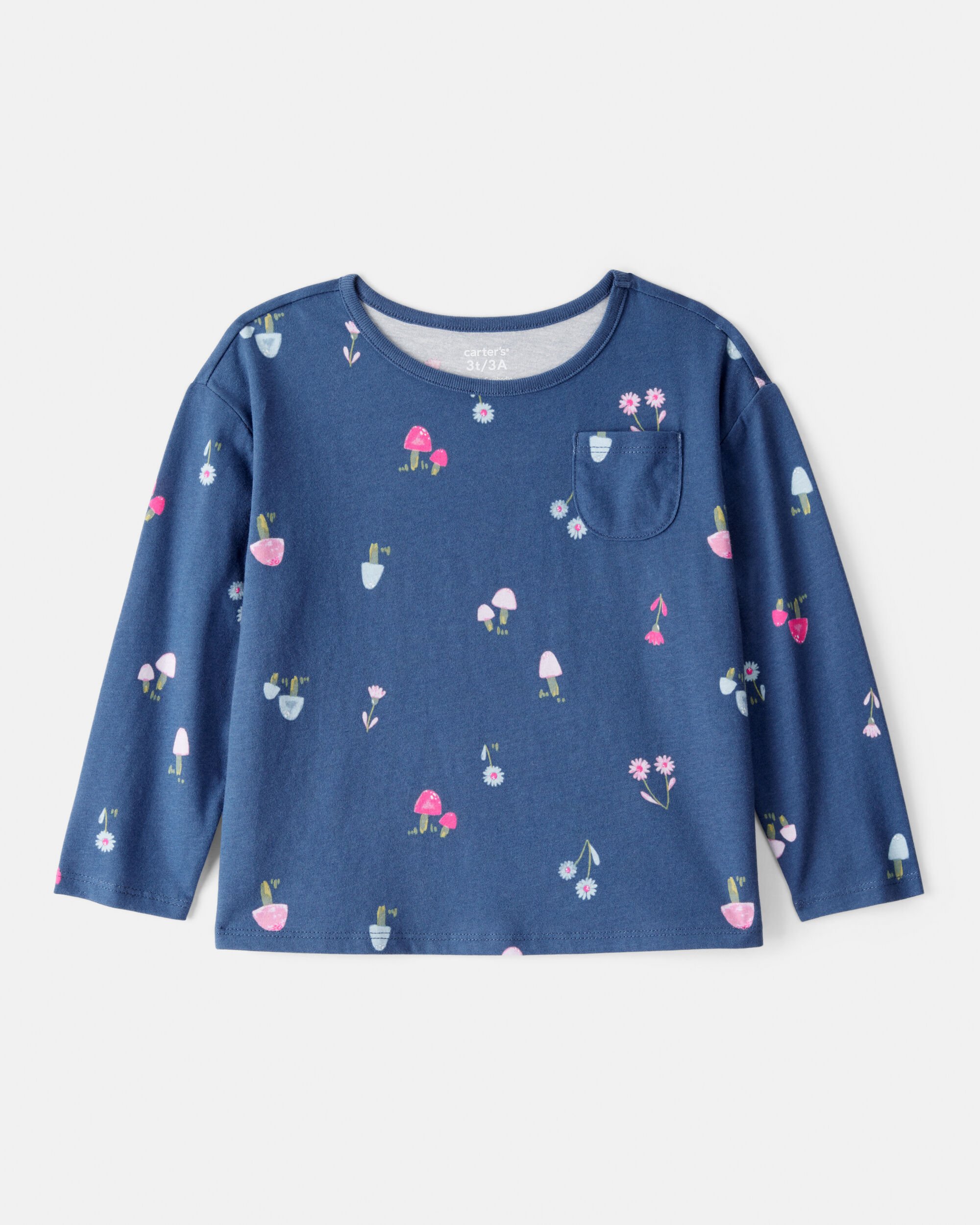 Toddler Girl 2-Piece Floral Cotton Top & Stretch Leggings Set - Blue