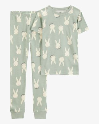 Product image 1 of Kid Bunny Print Easter Snug Fit Cotton 2-Piece Pajamas - Green