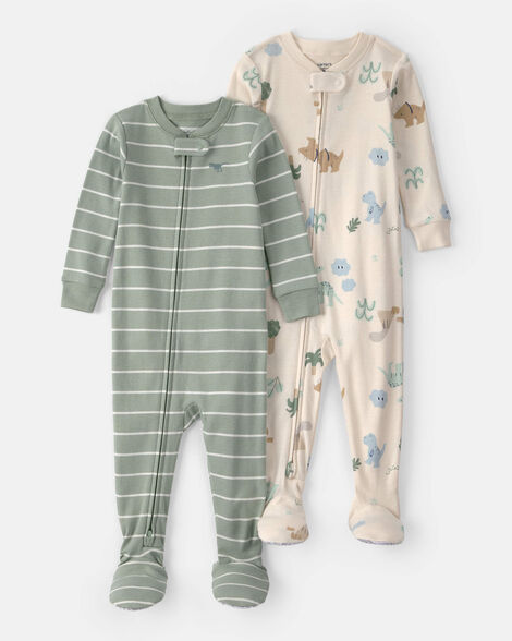 toddler 2-pack dinosaur snug fit 1-piece pajama - green/cream