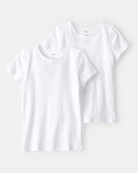 girls 2-pack cotton short-sleeve undershirts - white