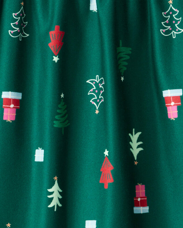 Product image 2 of Girls 2-Piece Christmas Tree Print Fleece Long-Sleeve Loose Fit Night Gown - Green