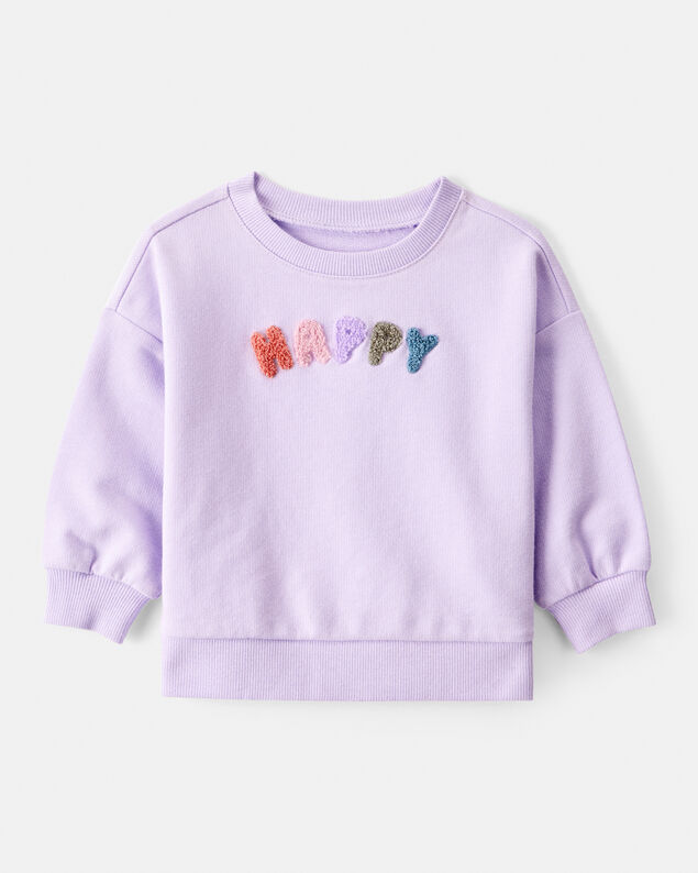 Product image 1 of Baby Girl Happy French Terry Long-Sleeve Pullover Sweatshirt - Purple