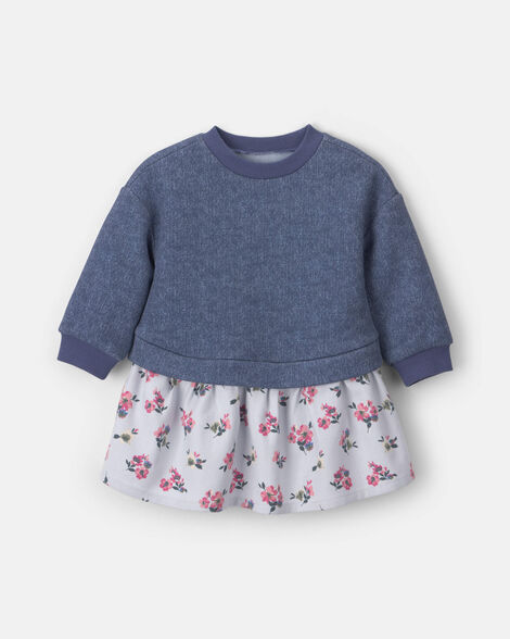 Baby Girl Floral Long-Sleeve Dress - Blue