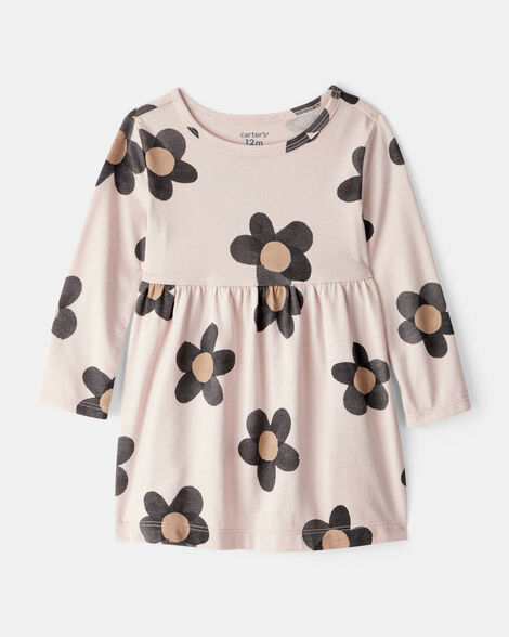 baby girl floral print long-sleeve dress - ivory