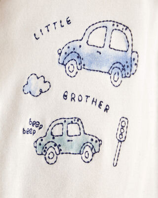 Product image 2 of Baby 2-Piece Car Little Brother Long-Sleeve Bodysuit Pant Set - White/Blue