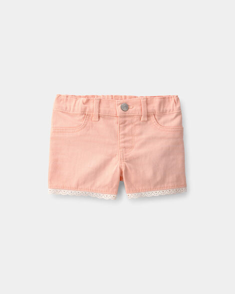 Baby Girl Eyelet Trim Twill Shorts - Peach