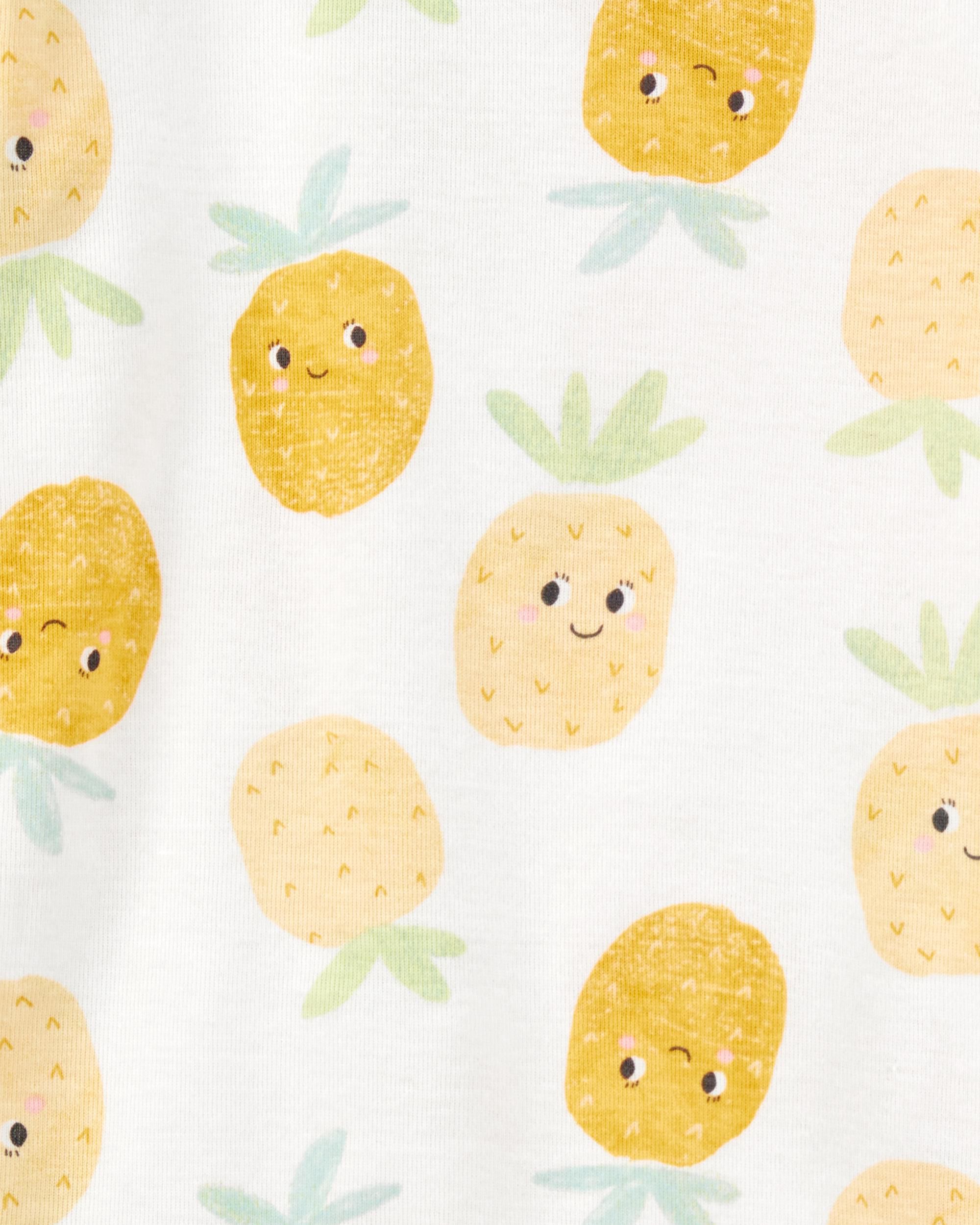 Toddler 4-Piece Pineapple & Fish Print 100% Snug Fit Cotton Pajamas - Pink/Yellow