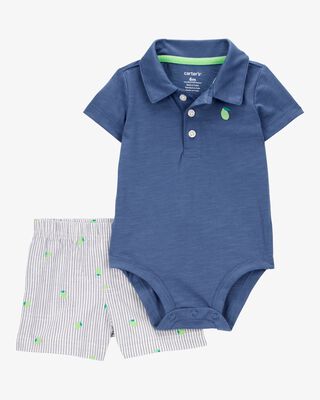 Product image 1 of Baby 2-Piece Polo Bodysuit & Striped Short Set - Navy
