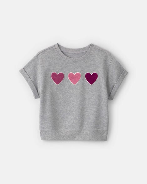 girls heart french terry top - grey