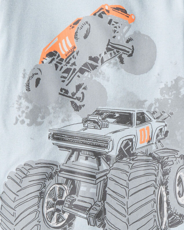 Product image 2 of Boys Monster Truck Print 100% Cotton Long-Sleeve 4-Piece Pajamas - Blue