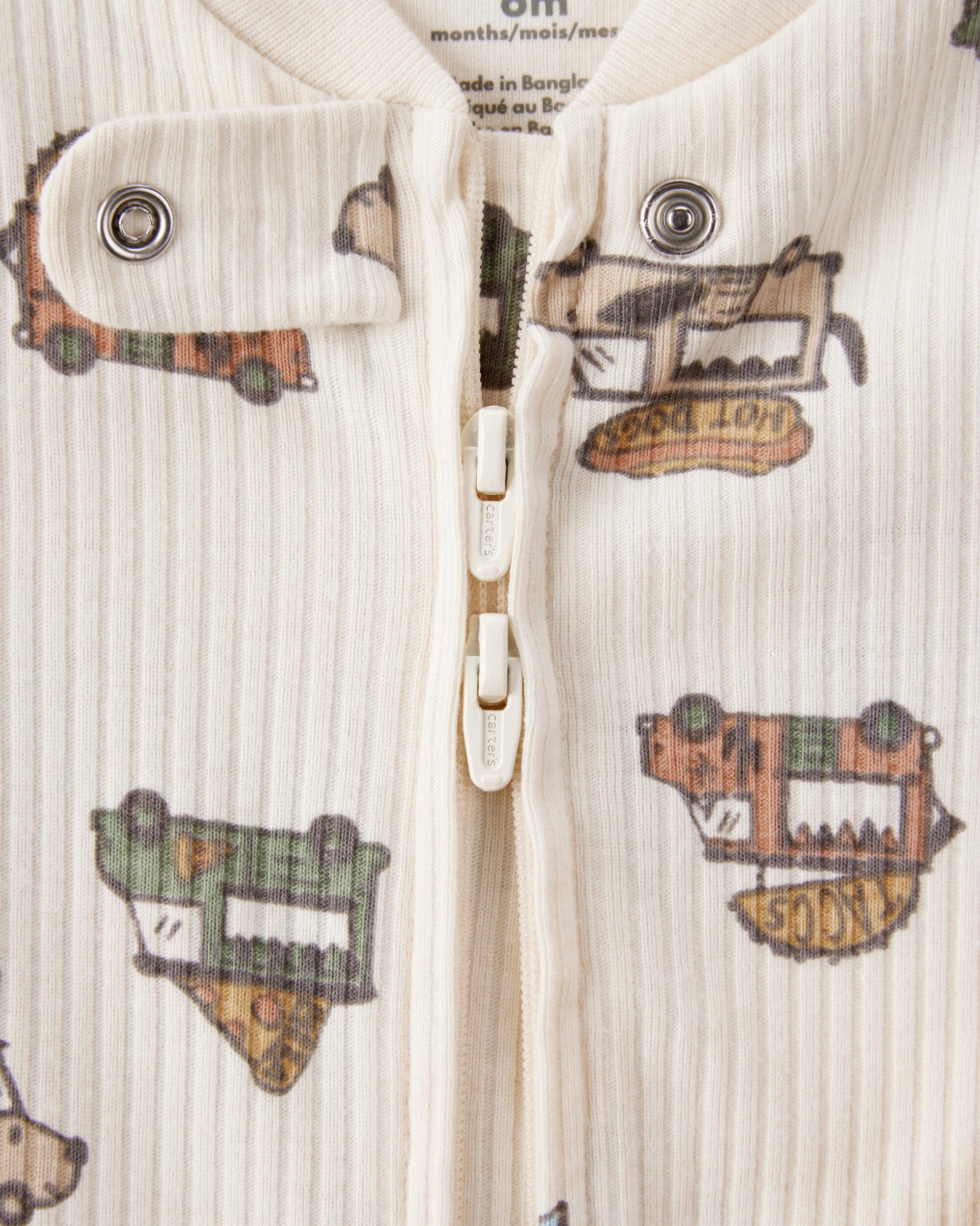 Baby Boy Truck Print Cotton Long-Sleeve Sleep & Play Pajamas - Ivory